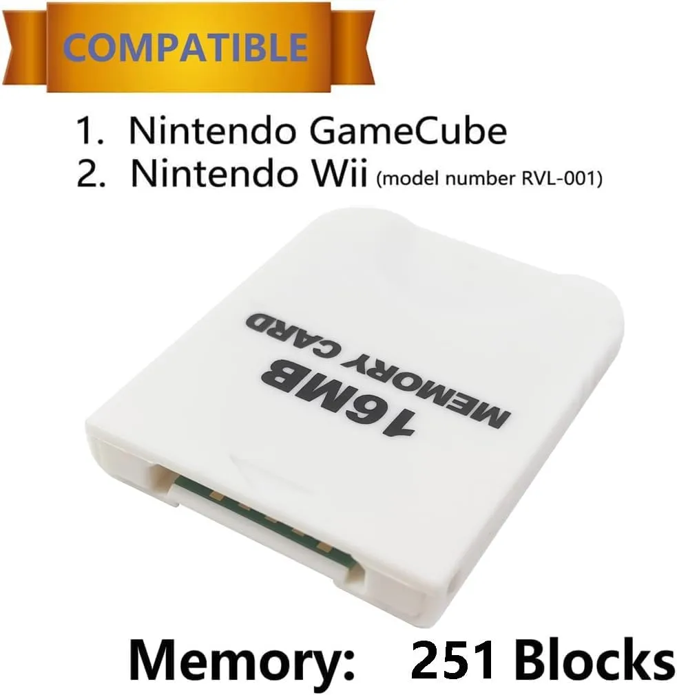 16MB(251 Blocks) High Speed Gamecube Memory Card, Game Memory Card Compatible for Nintendo Gamecube and Wii Console Accessory Kits - White