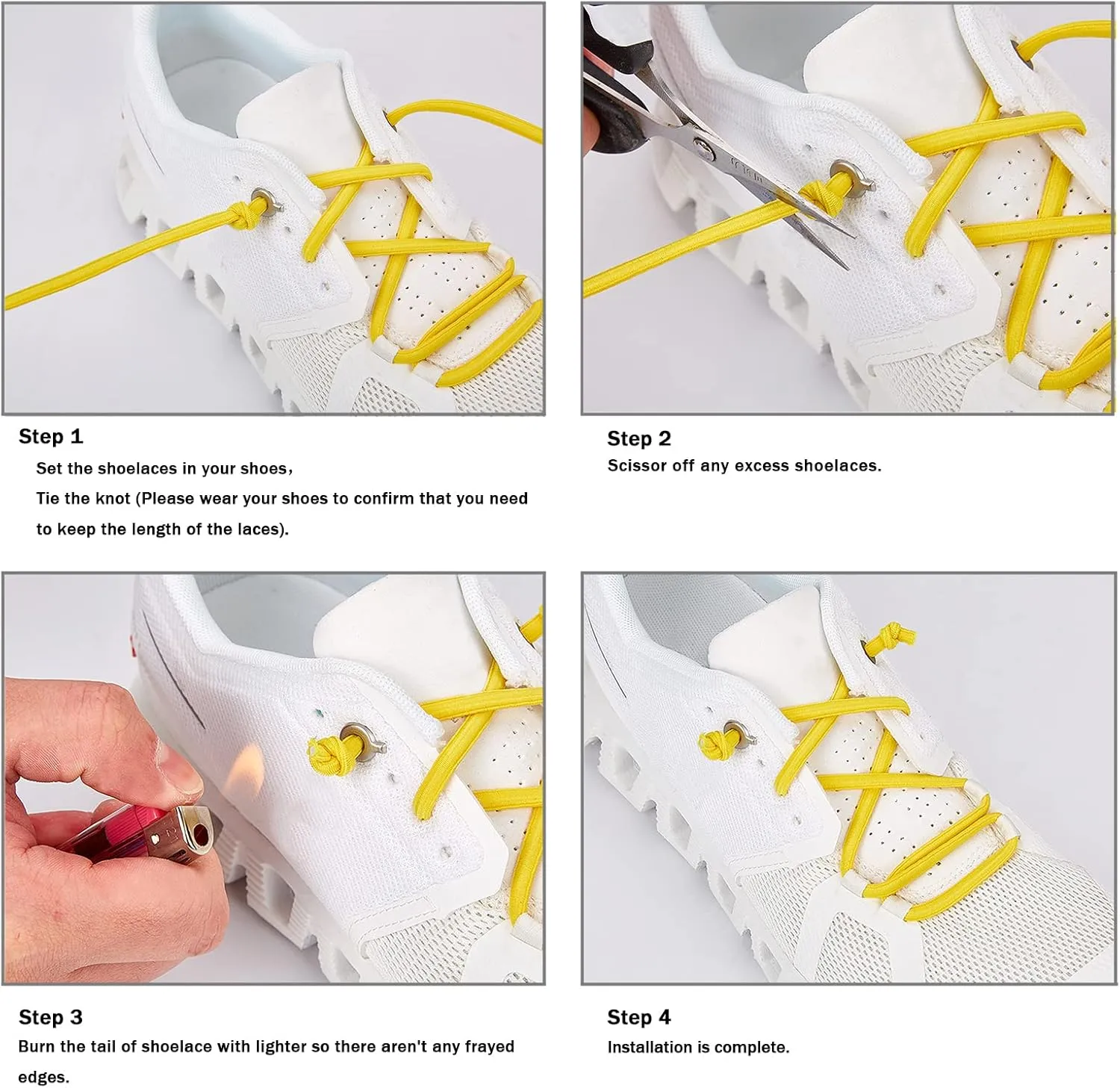 2 Pair Elastic No Tie Shoe Laces Tieless Shoelaces for Sneakers Shoes, One Size Fits All for Kids and Adults