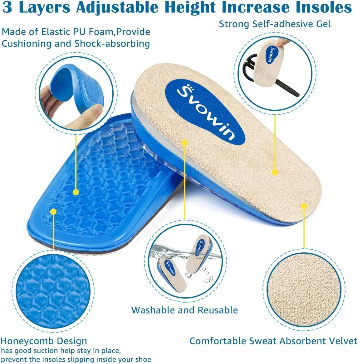 3 Layers Adjustable Orthopedic Heel Wedge Lift for Leg Length Discrepancies, Height Increase Insoles for Achilles Tendonitis, Heel Pain, Heel Cushion Cups for Heel Spur, Men and Women (Small, Beige)