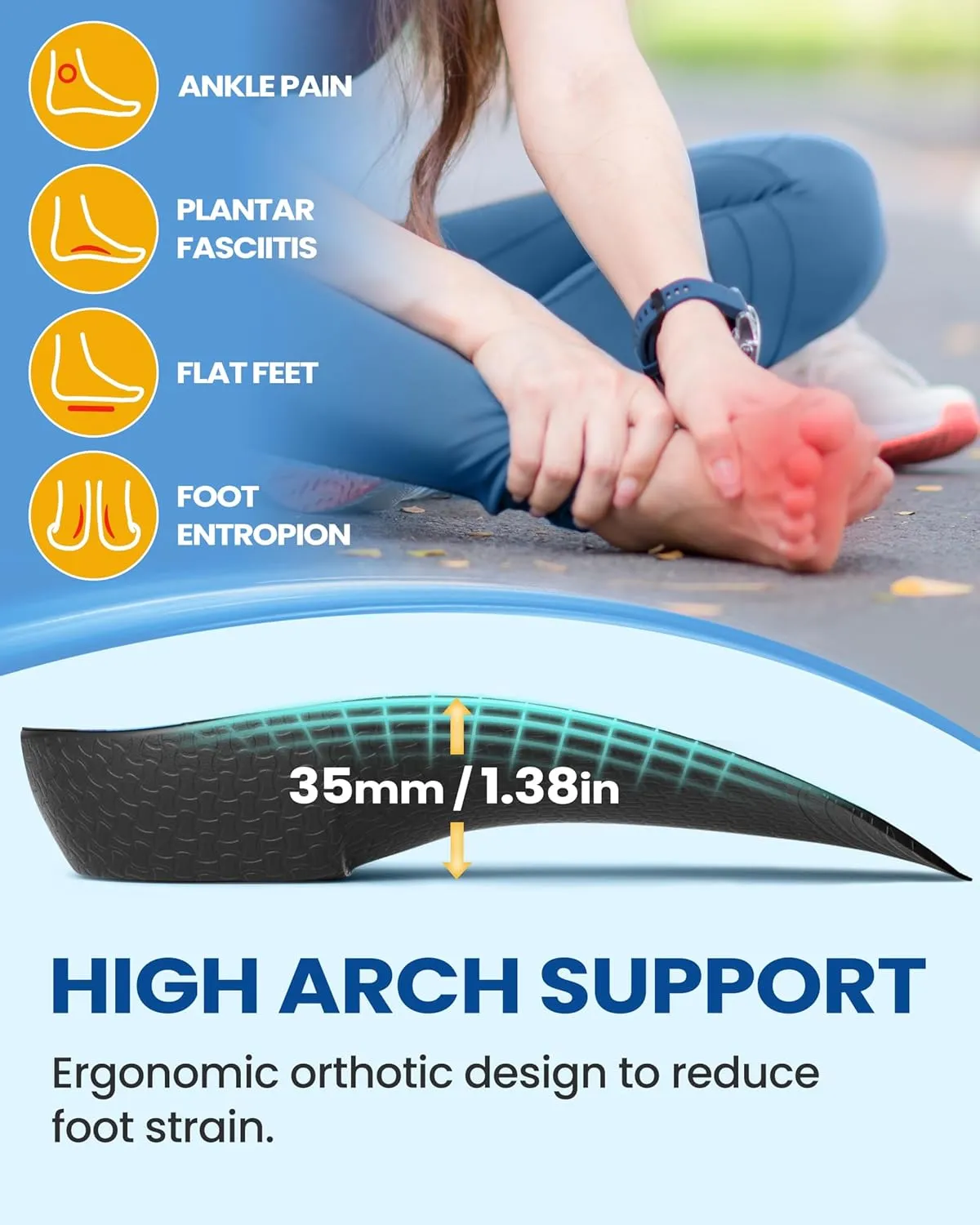 3/4 Arch Support Insoles for Women/Men,QBK Orthotics Shoe Insoles High Arch Supports Shoe Insoles for Plantar Fasciitis, Flat Feet, Over-Pronation,Height Increase Insoles, Heel Cushion InsertsM