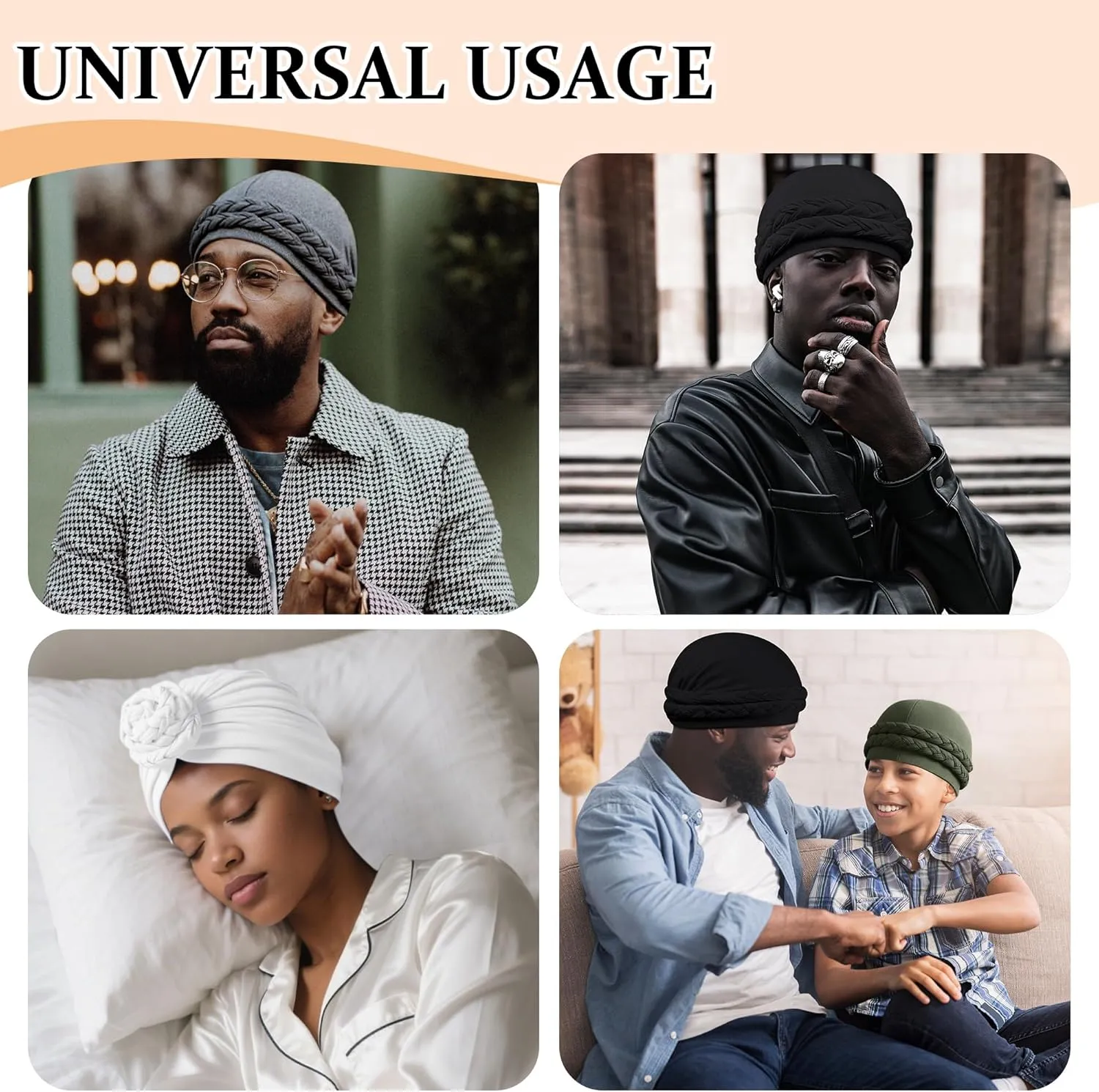 Ababalaya Satin Lined Turban for Women Mens Halo Turban Silky Lined Durag for Waves Braids Locs Sleeping Bonnet Sleep Cap