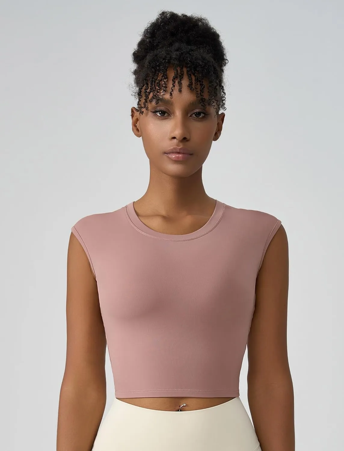 ABOCIW Workout Tops for Women Open Back Longline Sports Bras Athletic Crop Top Cap Sleeve Gym T Shirts with Built in Bra