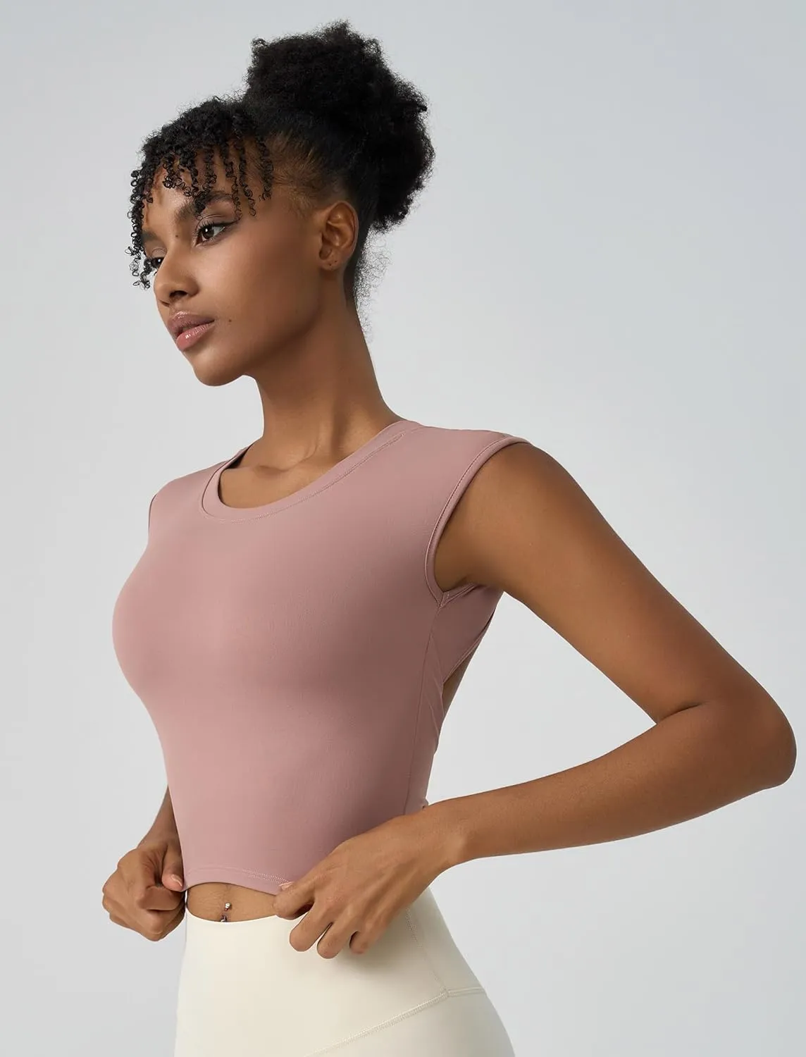 ABOCIW Workout Tops for Women Open Back Longline Sports Bras Athletic Crop Top Cap Sleeve Gym T Shirts with Built in Bra