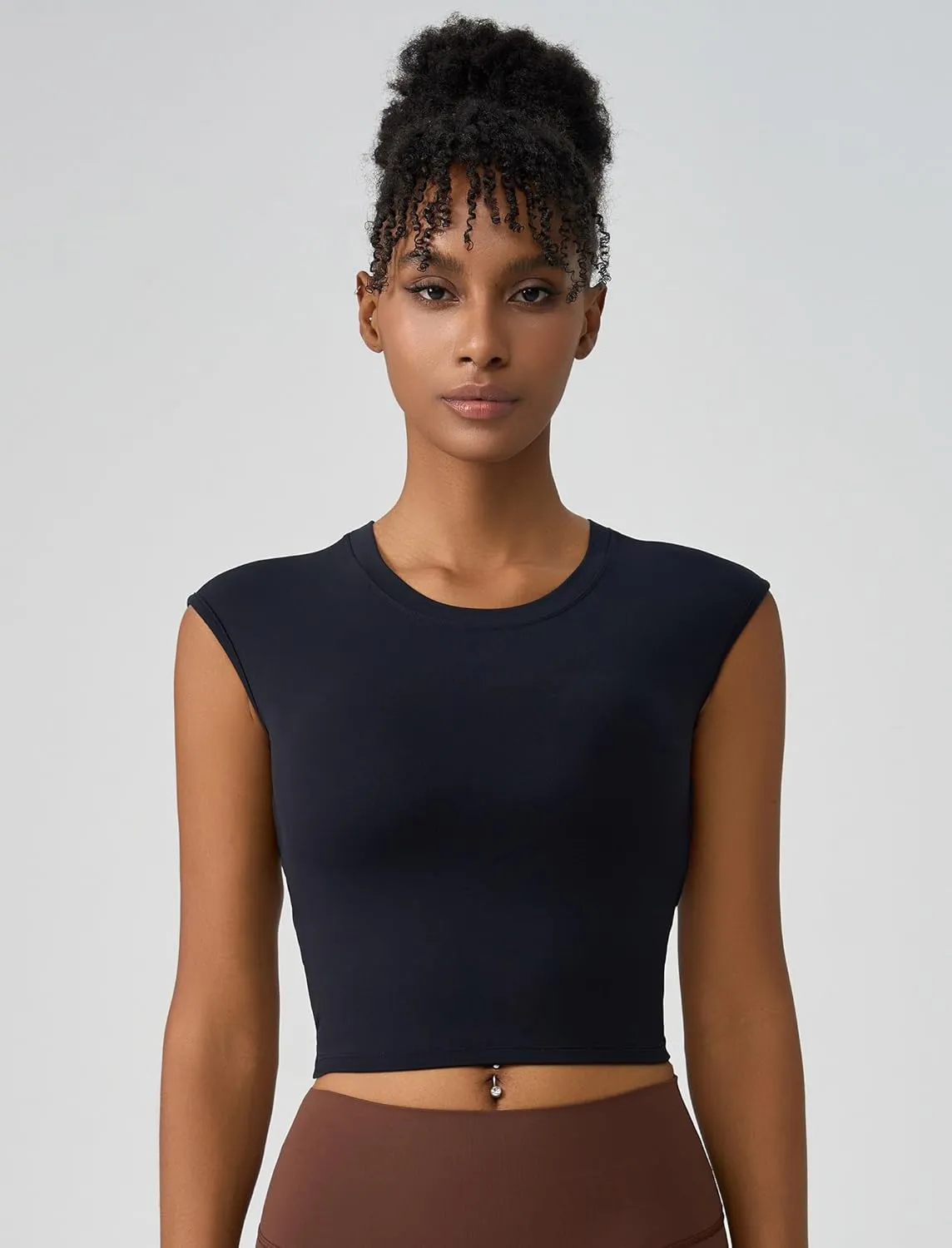 ABOCIW Workout Tops for Women Open Back Longline Sports Bras Athletic Crop Top Cap Sleeve Gym T Shirts with Built in Bra