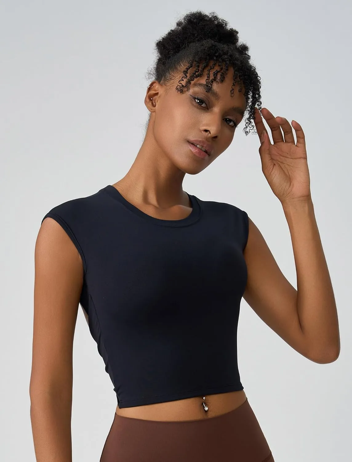 ABOCIW Workout Tops for Women Open Back Longline Sports Bras Athletic Crop Top Cap Sleeve Gym T Shirts with Built in Bra
