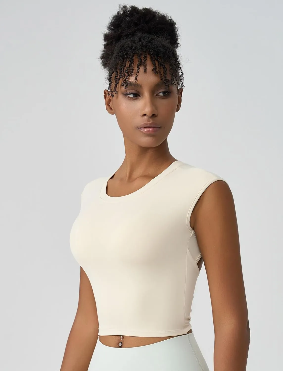 ABOCIW Workout Tops for Women Open Back Longline Sports Bras Athletic Crop Top Cap Sleeve Gym T Shirts with Built in Bra