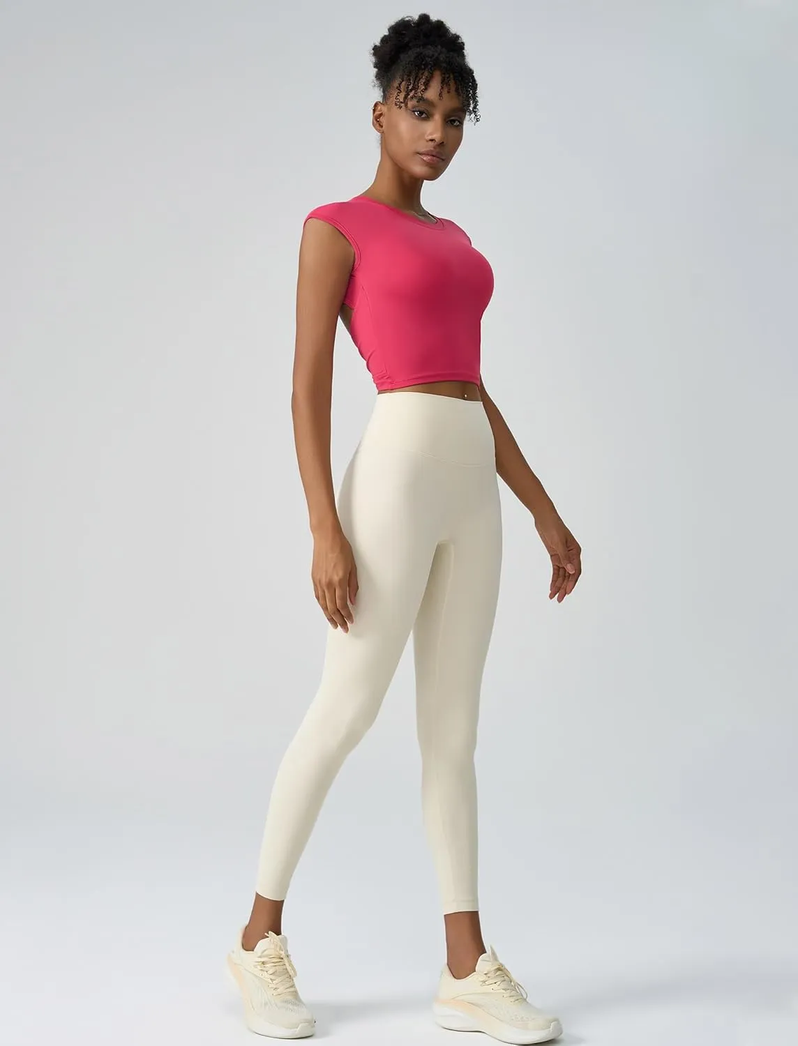 ABOCIW Workout Tops for Women Open Back Longline Sports Bras Athletic Crop Top Cap Sleeve Gym T Shirts with Built in Bra