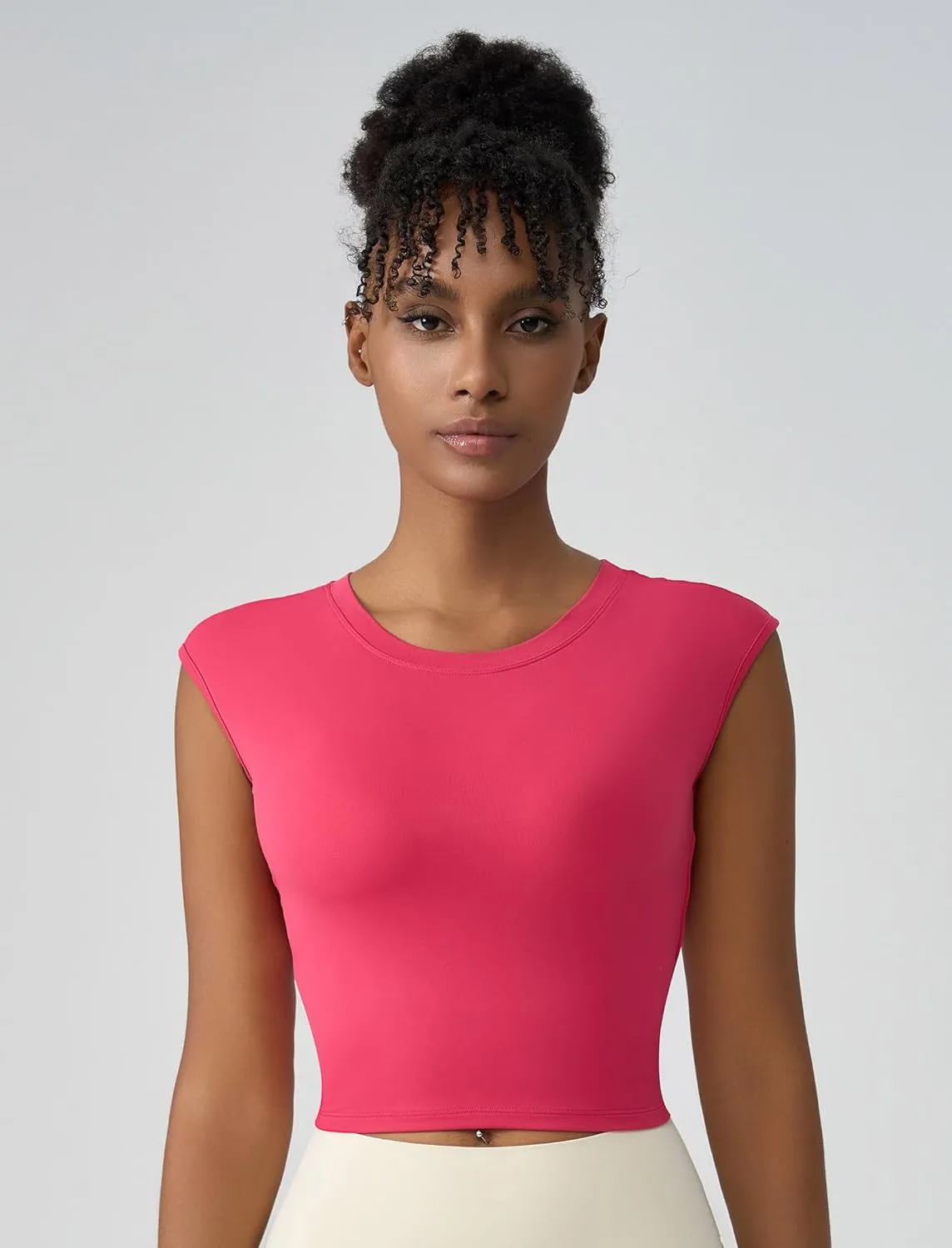 ABOCIW Workout Tops for Women Open Back Longline Sports Bras Athletic Crop Top Cap Sleeve Gym T Shirts with Built in Bra