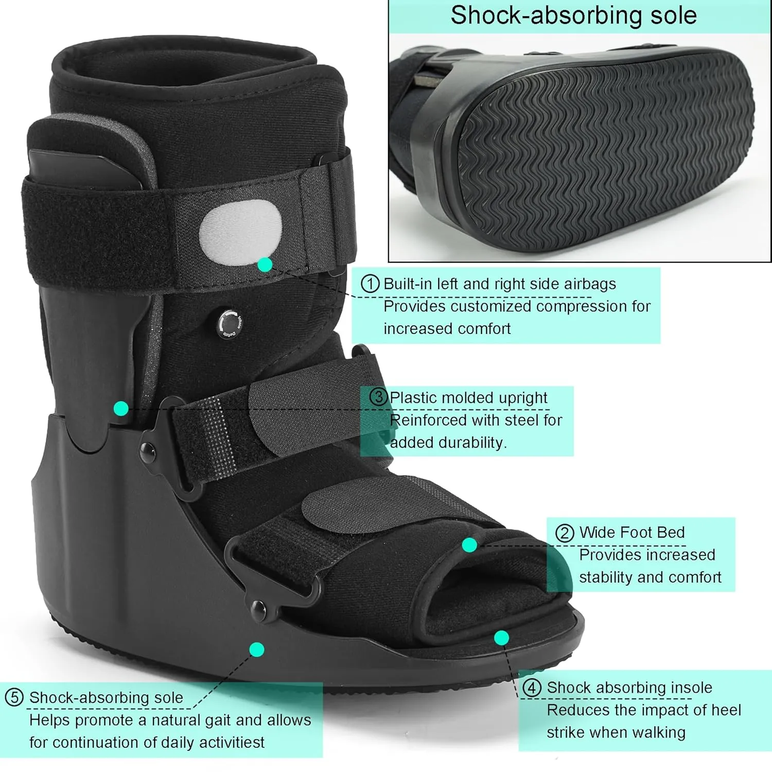 Air Walking Boot for Broken Foot Recovery Walking Boot for Sprained Ankle with Adjustable Air Cushion, Lightweight Design, and Anti-Slip Sole M