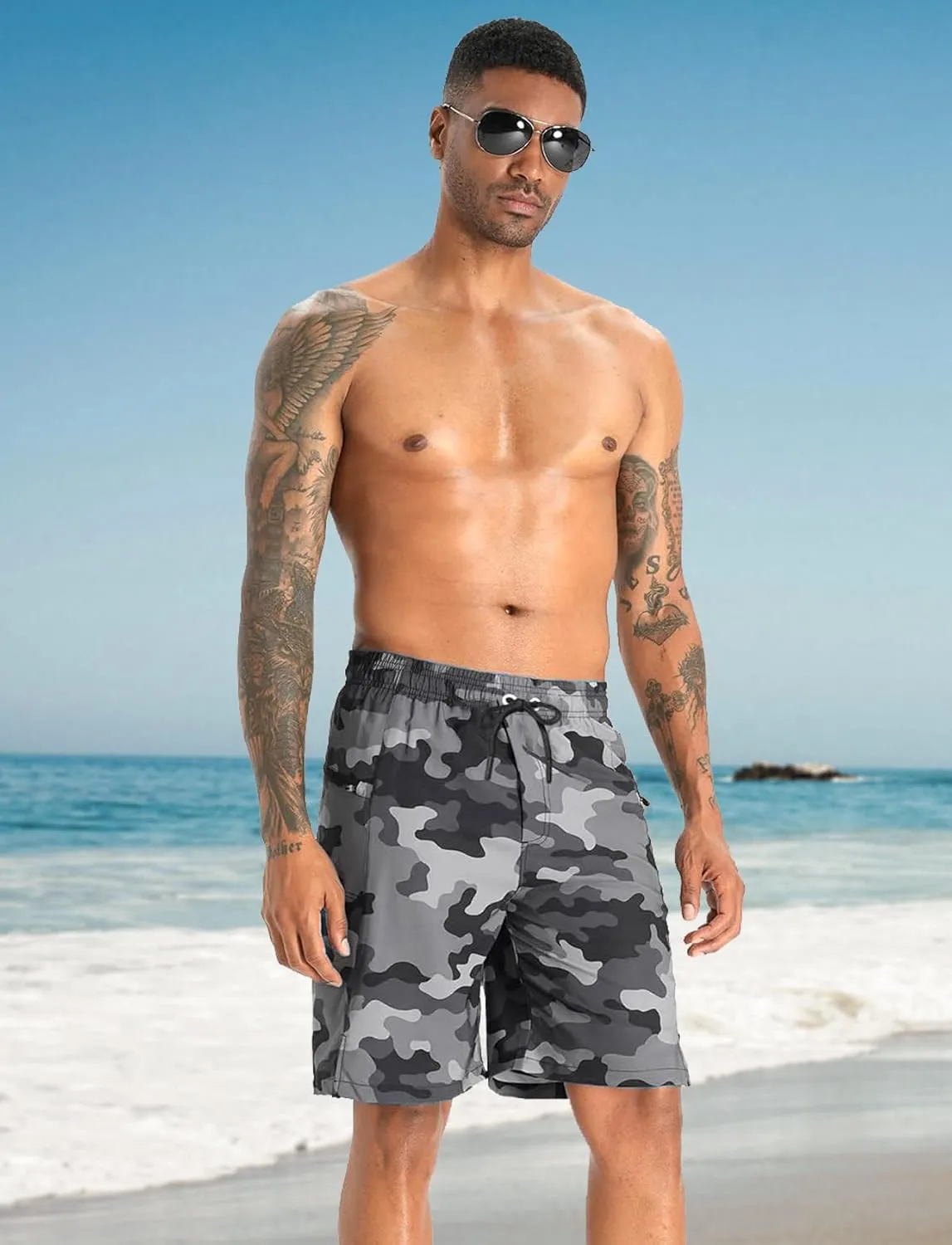 APTRO 2 in 1 Men's Swim Trunks 9" with Zipper Pockets Bathing Suit Built-in Board Shorts Swimwear Long Shorts