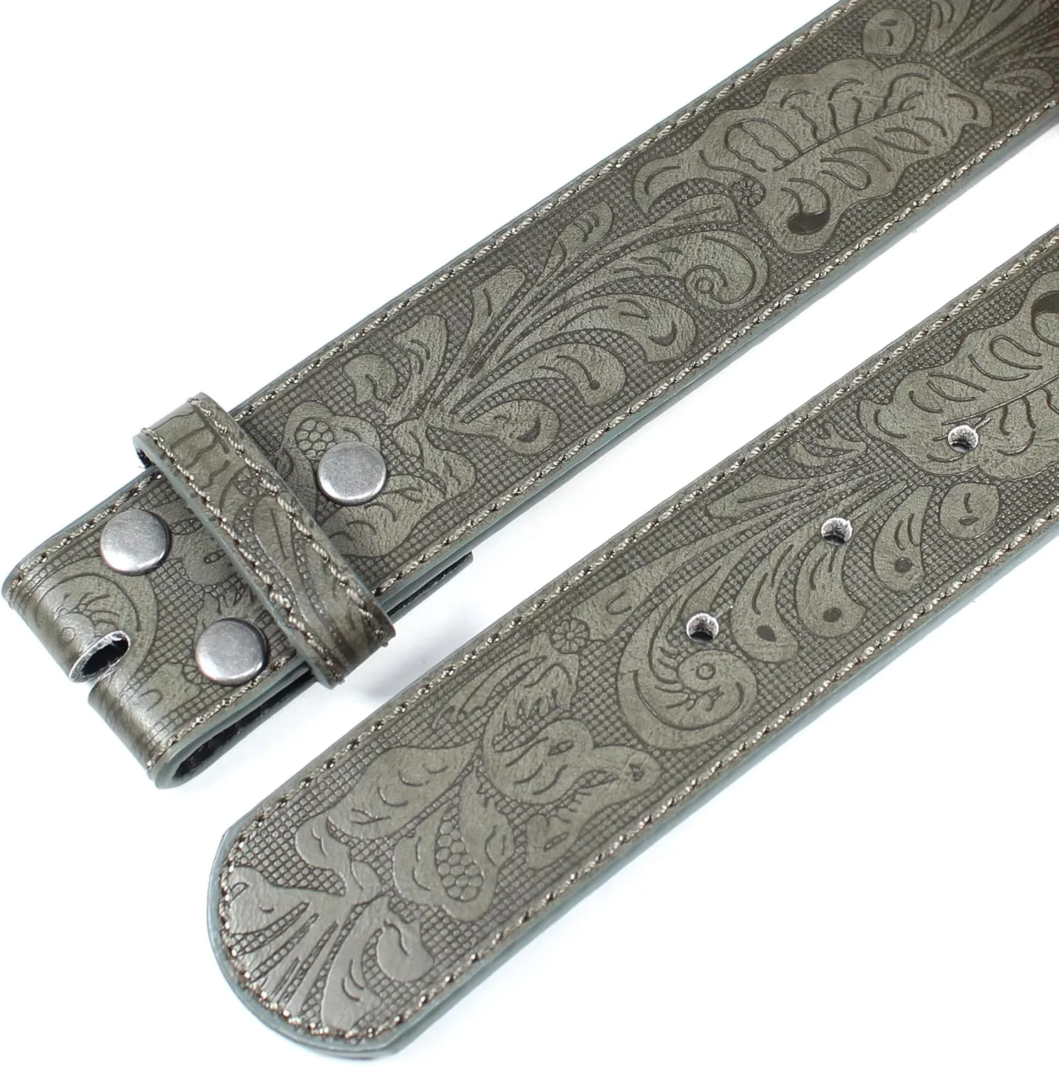 BC Belts Leather Belt Strap with Embossed Western Scrollwork 1.5" Wide with Snaps