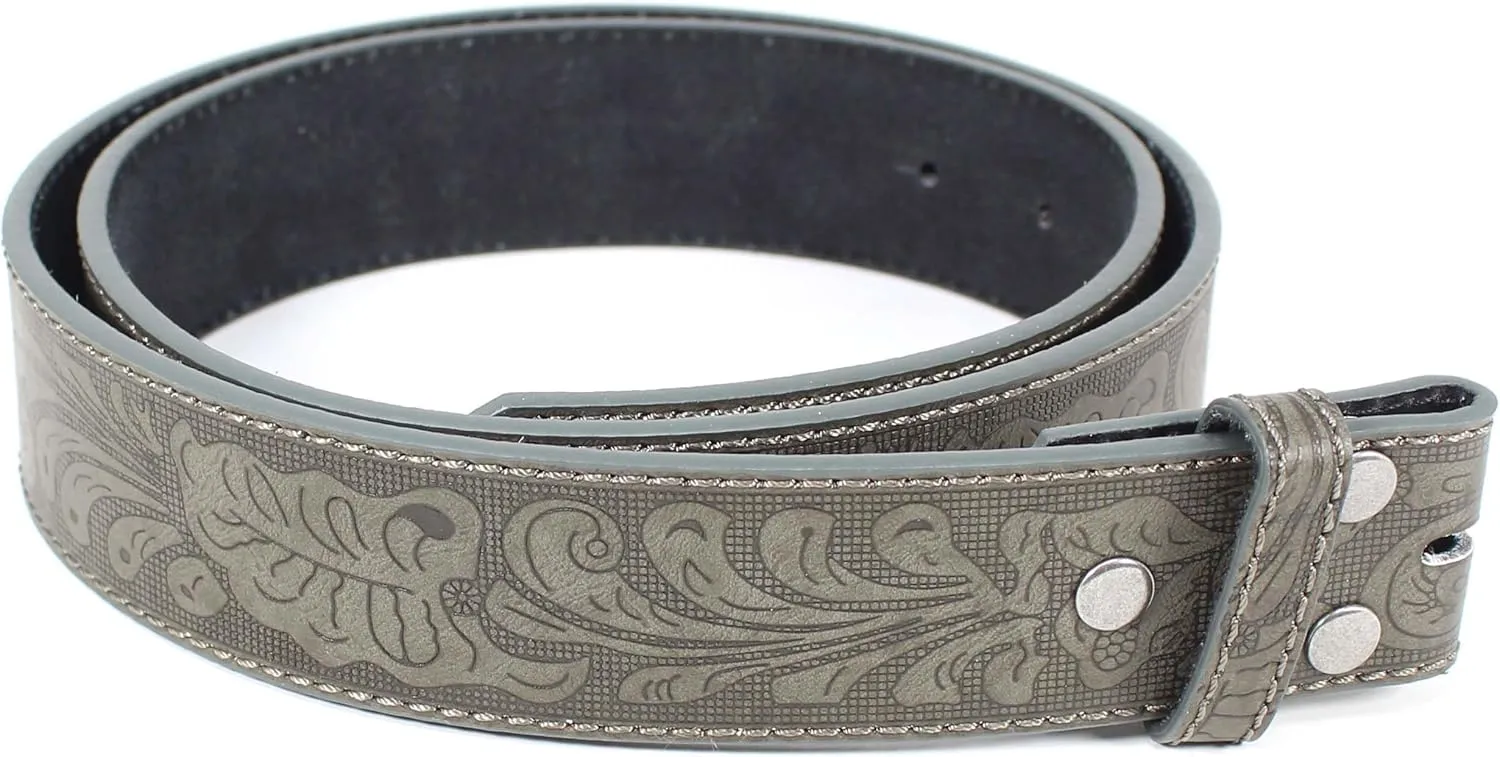 BC Belts Leather Belt Strap with Embossed Western Scrollwork 1.5" Wide with Snaps