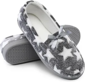 Bigwow Women's Fuzzy Moccasin Slippers Closed Back-Heel Memory Foam Non-Slip Warm Indoor Outdoor Shoes