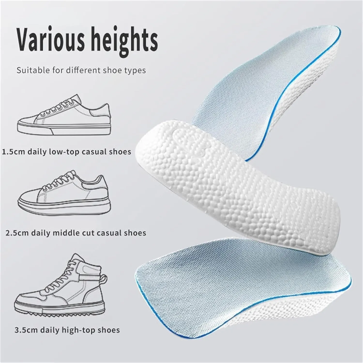 Brandone Insoles Height Increase,Brandone Orthopedic High Pads 1.0,Orthopedic Highpads 1.0,The First Orthopedic Height Insoles, Arch Support Height Increase Insoles for Men Women (Gray, 1.37in)