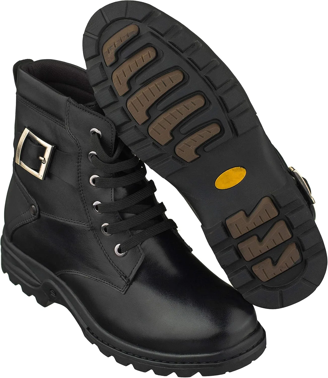 CALTO Men's Invisible Height Increasing Elevator Shoes - Black Premium Leather Lace-up High-top Ankle Boots - 3.2 Inches Taller - T14002 - Size 11 D(M) US