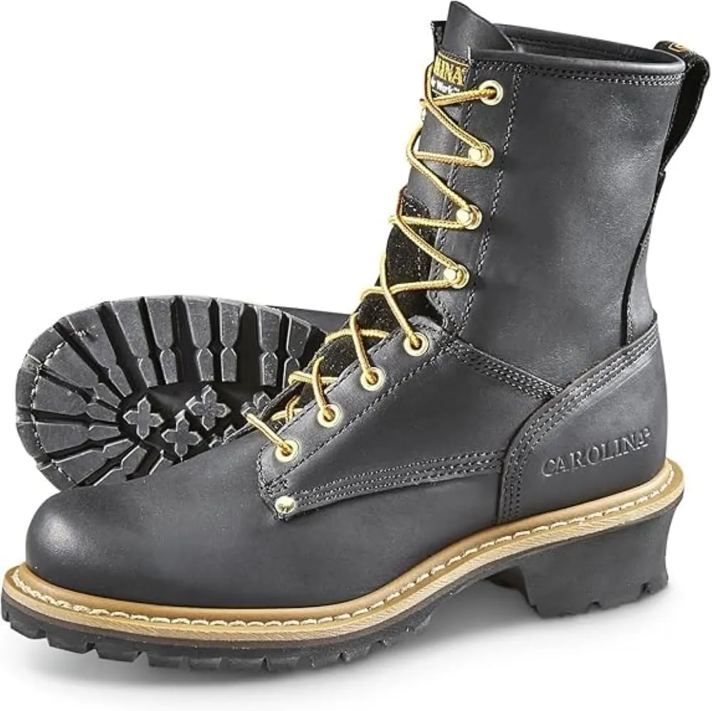 Carolina Elm 8 Unlined Logger Boots for Men - Unlined Leather Upper, Pillow Cushion Footbed, and Welted Oil- and Slip-Resistant Outsole, EH Rated