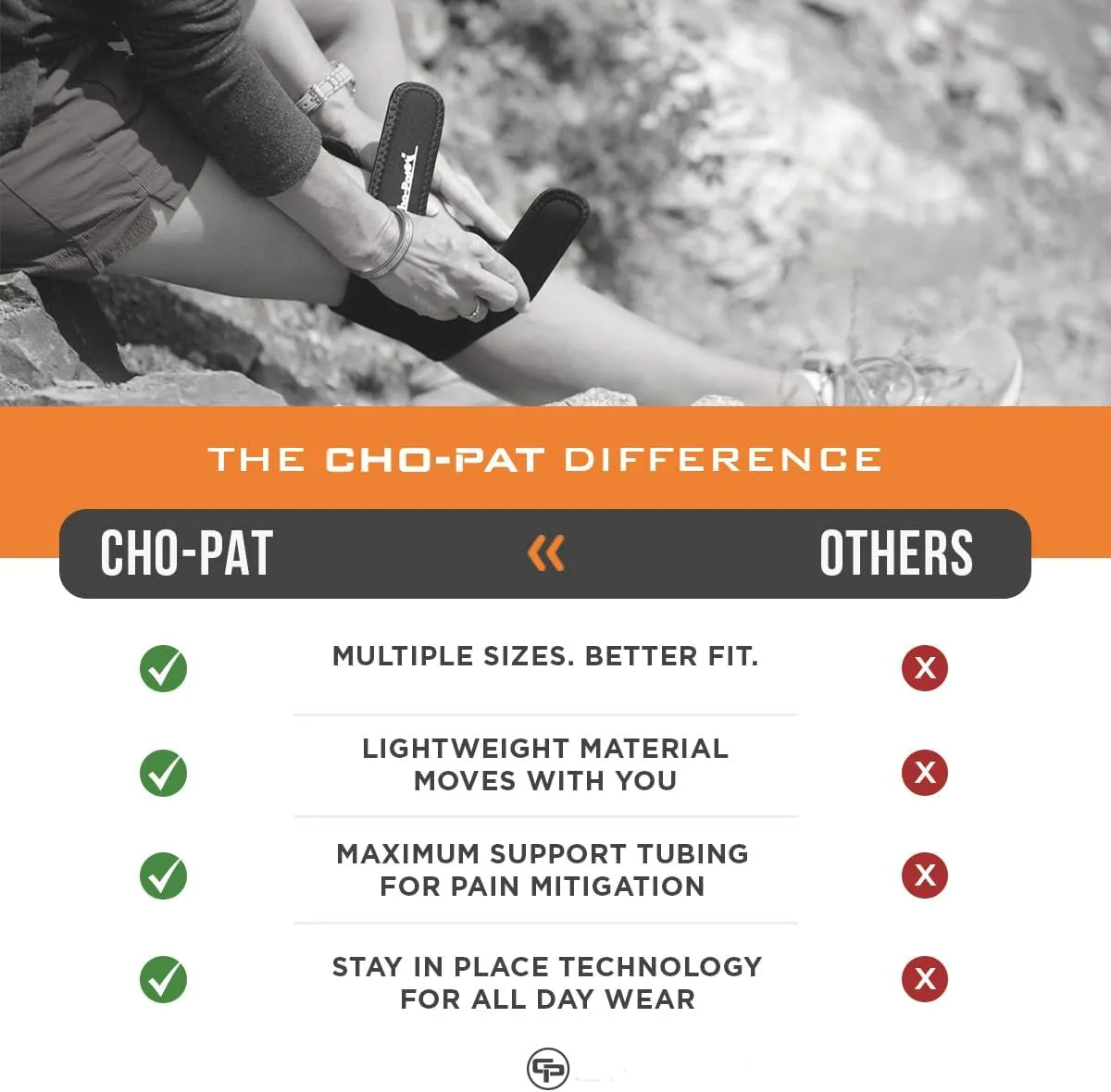 Cho-Pat Dual Action Double-Layer Adjustable Knee Strap, Full Mobility and Knee Pain Relief for Chondromalacia, Osgood Schlatters, Tendonitis, and Meniscus Tears, Medium