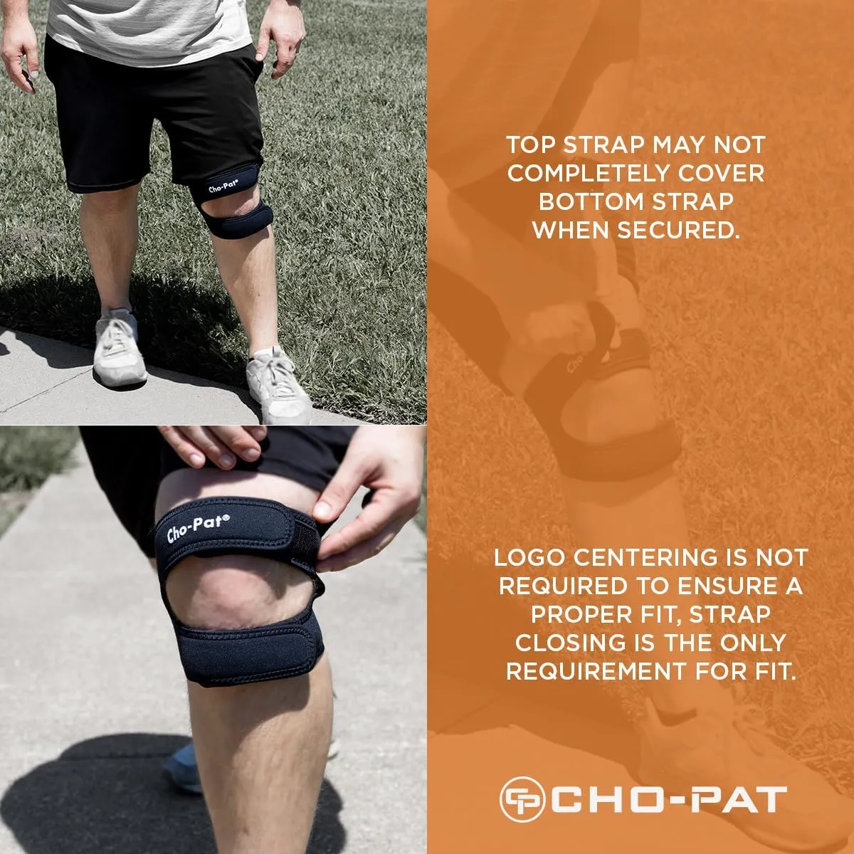 Cho-Pat Dual Action Double-Layer Adjustable Knee Strap, Full Mobility and Knee Pain Relief for Chondromalacia, Osgood Schlatters, Tendonitis, and Meniscus Tears, Medium