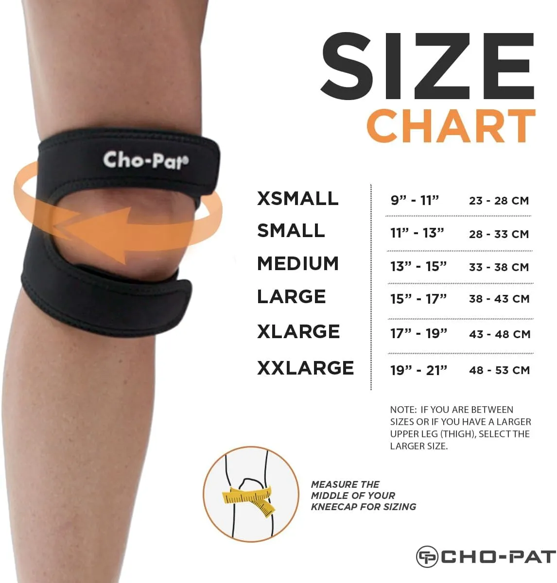 Cho-Pat Dual Action Double-Layer Adjustable Knee Strap, Full Mobility and Knee Pain Relief for Chondromalacia, Osgood Schlatters, Tendonitis, and Meniscus Tears, Medium