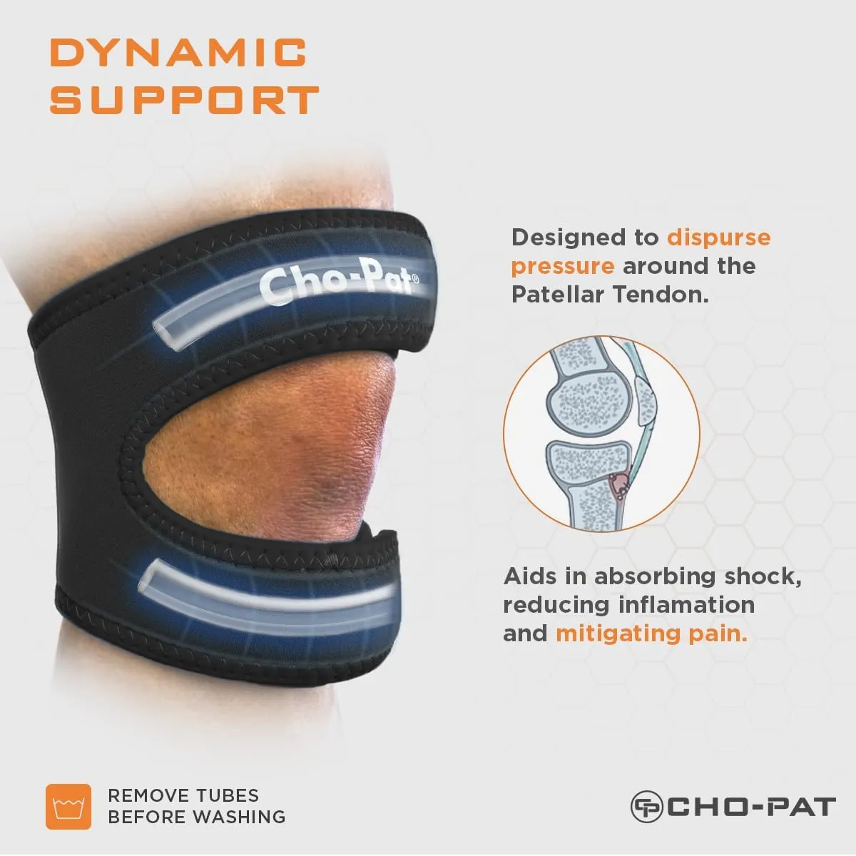 Cho-Pat Dual Action Double-Layer Adjustable Knee Strap, Full Mobility and Knee Pain Relief for Chondromalacia, Osgood Schlatters, Tendonitis, and Meniscus Tears, Medium