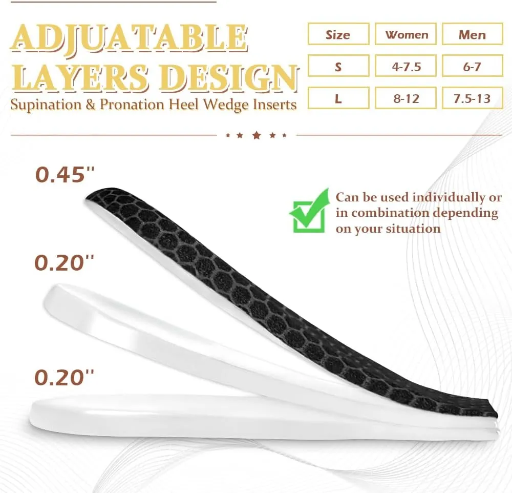 Corrective Insoles for Supination & Over-Pronation, Orthotics Medial & Lateral Heel Wedge Inserts for Foot Alignment, Bow Legs, Knee Pain (Black-3 Layers, S: Women 4-7.5/Men: 6-7)