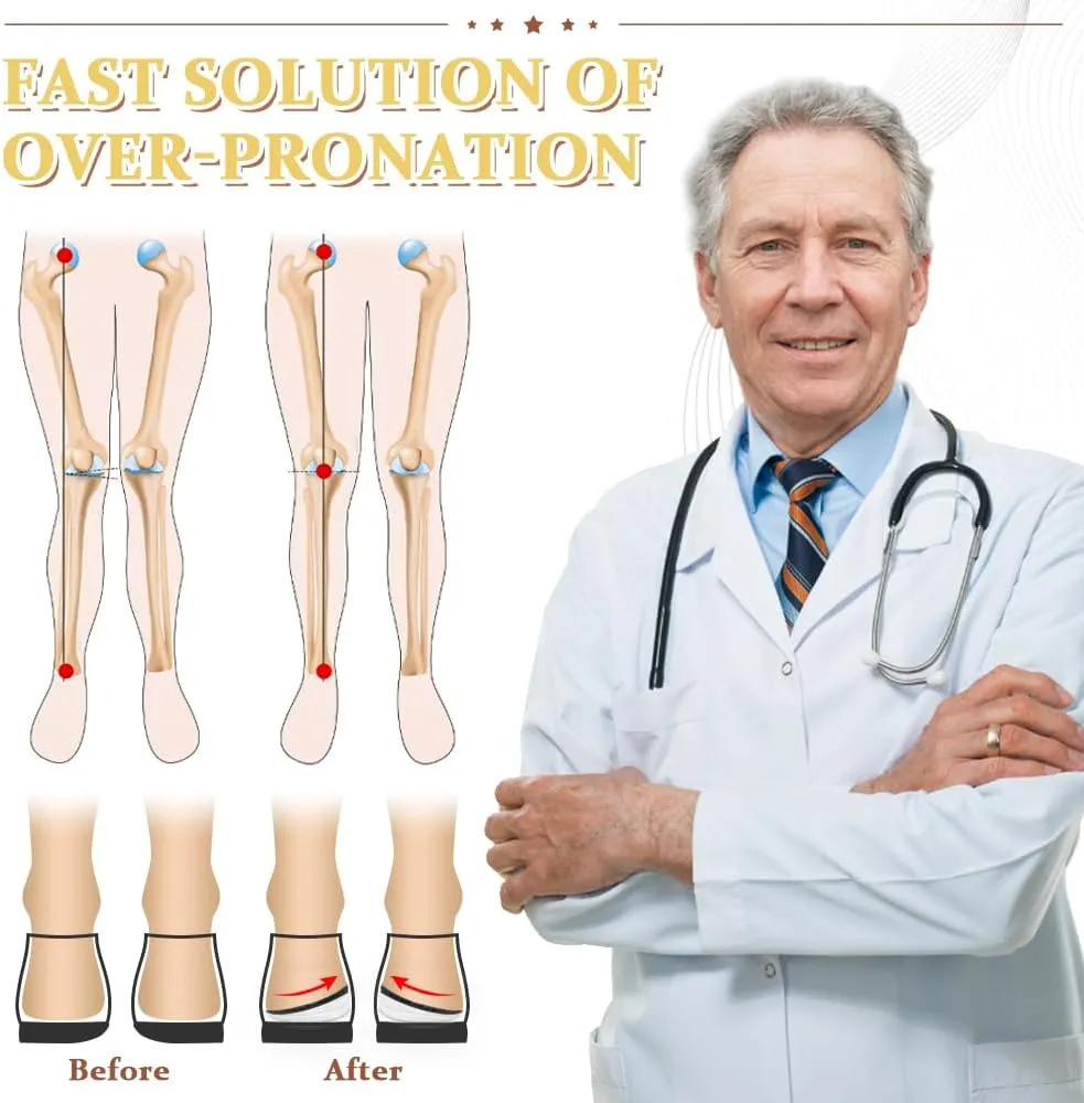 Corrective Insoles for Supination & Over-Pronation, Orthotics Medial & Lateral Heel Wedge Inserts for Foot Alignment, Bow Legs, Knee Pain (Black-3 Layers, S: Women 4-7.5/Men: 6-7)