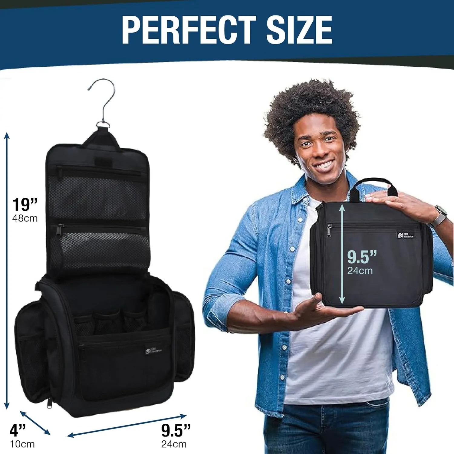D&D Hanging Travel Toiletry Bag for Men and Women ?C Large Cosmetics, Makeup and Toiletries Organizer Kit with 10 Compartments, YKK Zippers, XXL Metal Swivel Hook, Water-Resistant Nylon