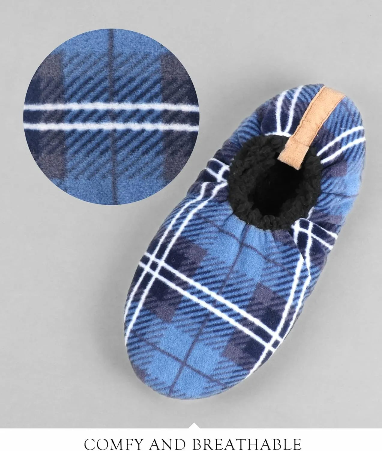 DICUIRD Mens Soft Soles Slipper Socks With Grippers, Cozy&Warm Sherpa Lining Slippers With Non Skid Bottoms, Fuzzy House Slippers