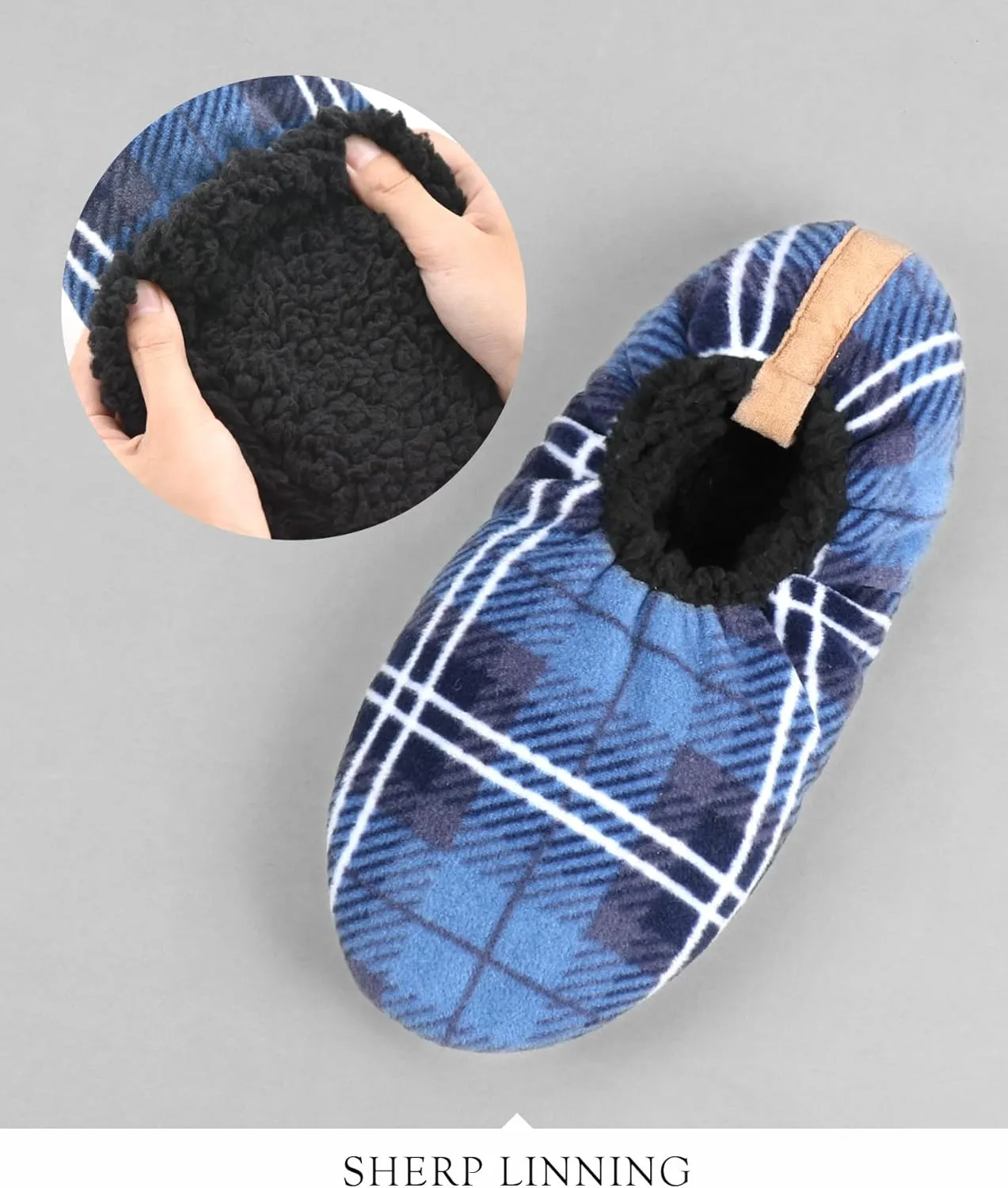 DICUIRD Mens Soft Soles Slipper Socks With Grippers, Cozy&Warm Sherpa Lining Slippers With Non Skid Bottoms, Fuzzy House Slippers