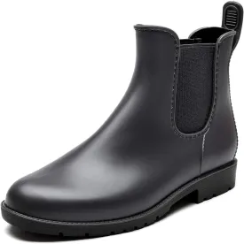 DKSUKO Women's Short Rain Boots Rubber Waterproof Garden Boots Elastic Slip On Ankle Chelsea Boot Fashion Insulated Rain Shoe for Outdoor Work Thick Sole