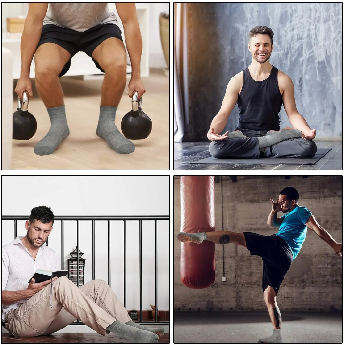 ELUTONG Men Non Slip Sticky Grips Socks 3 Pairs Tile Wood Floors Anti-Skid Workout Yoga Pilates Hospital Slipper Socks