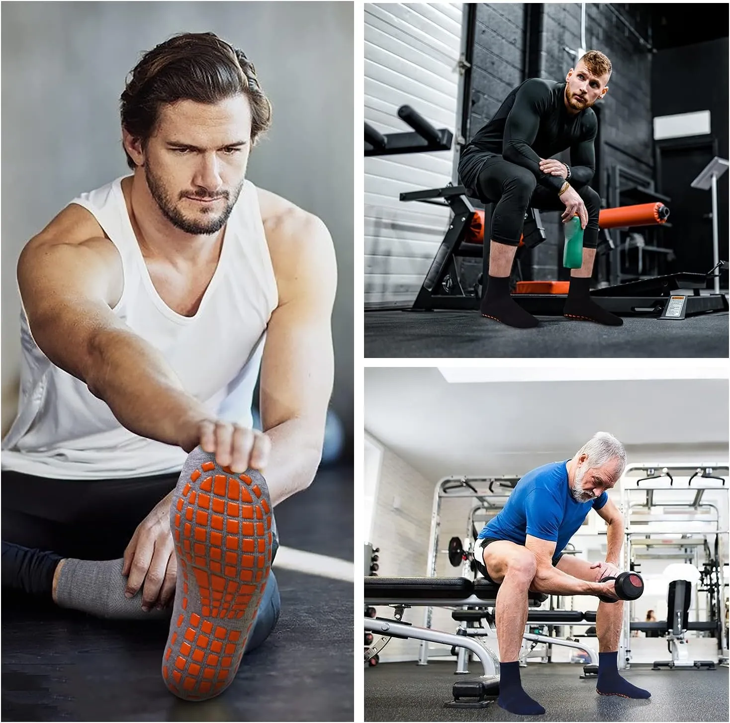 ELUTONG Men Non Slip Sticky Grips Socks 3 Pairs Tile Wood Floors Anti-Skid Workout Yoga Pilates Hospital Slipper Socks