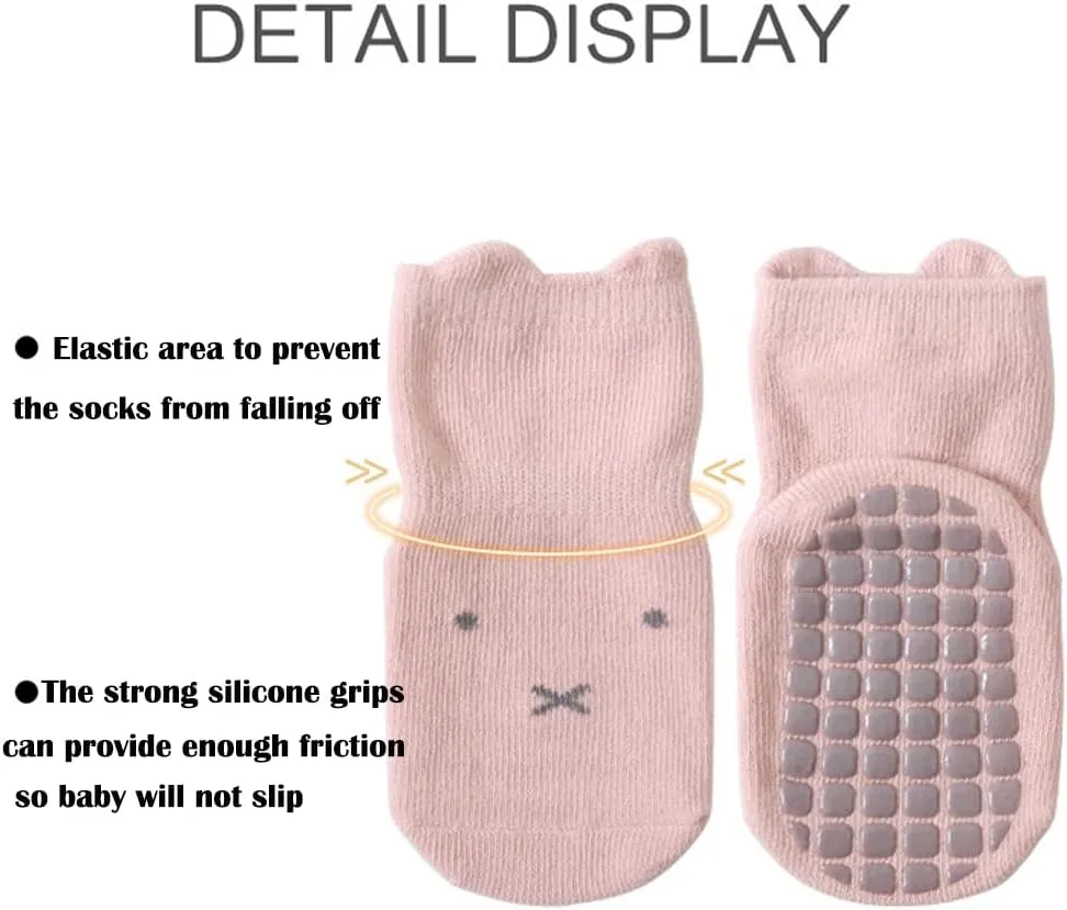 Exegawe Toddler Non Slip Socks, Cute Baby Socks with Grips Crew Socks 5 Pairs