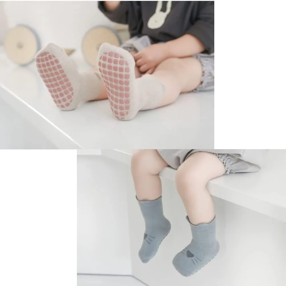 Exegawe Toddler Non Slip Socks, Cute Baby Socks with Grips Crew Socks 5 Pairs