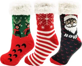 Fluffy Thermal Sherpa Slipper Socks, 3 Pairs for Women, Ultra Soft Christmas Winter Non Skid