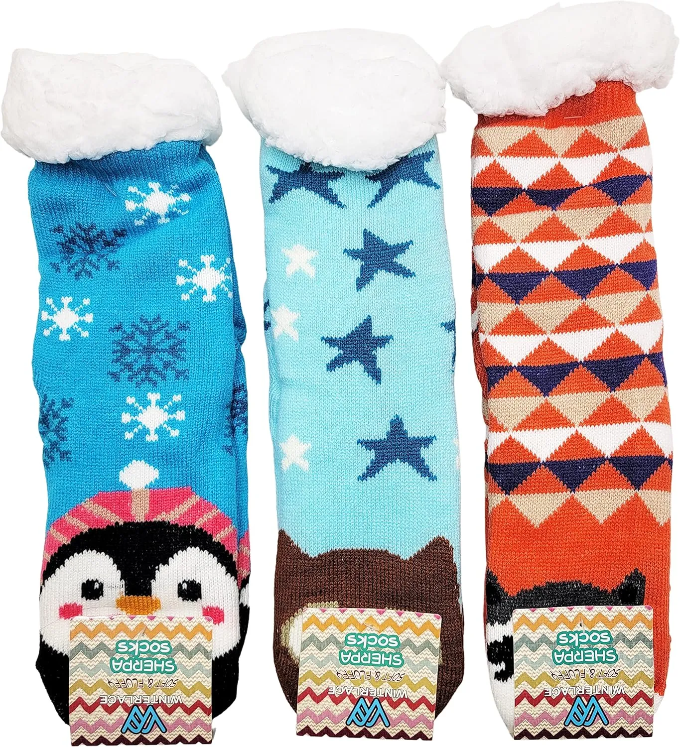 Fluffy Thermal Sherpa Slipper Socks, 3 Pairs for Women, Ultra Soft Christmas Winter Non Skid