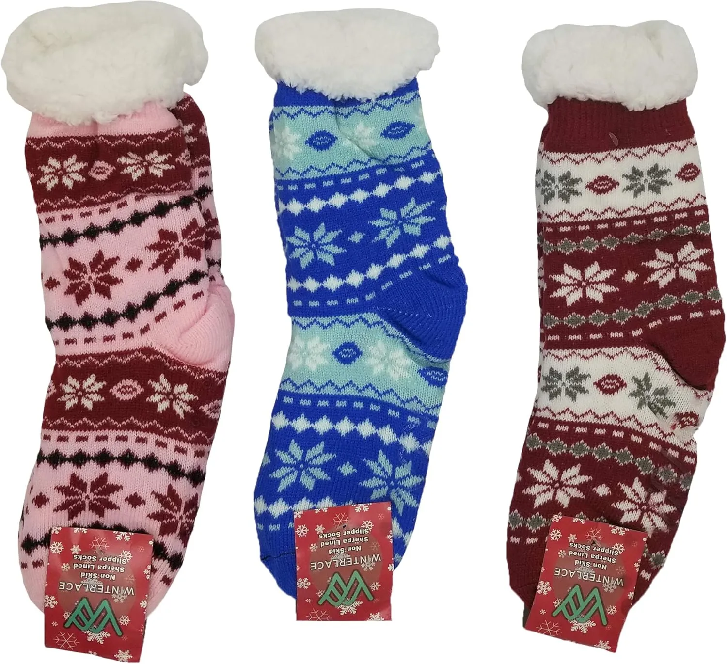 Fluffy Thermal Sherpa Slipper Socks, 3 Pairs for Women, Ultra Soft Christmas Winter Non Skid