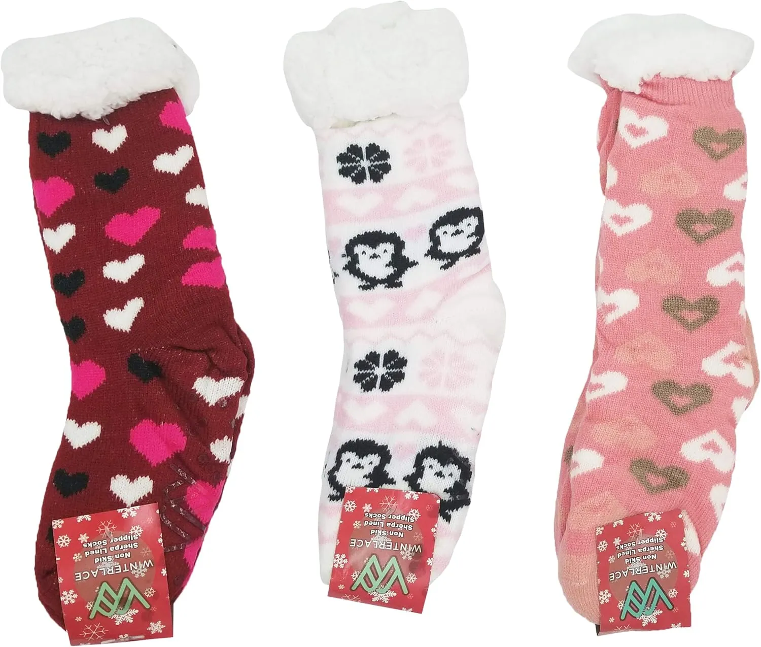 Fluffy Thermal Sherpa Slipper Socks, 3 Pairs for Women, Ultra Soft Christmas Winter Non Skid