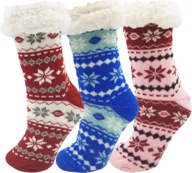 Fluffy Thermal Sherpa Slipper Socks, 3 Pairs for Women, Ultra Soft Christmas Winter Non Skid
