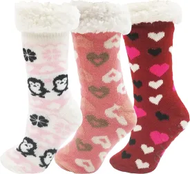 Fluffy Thermal Sherpa Slipper Socks, 3 Pairs for Women, Ultra Soft Christmas Winter Non Skid