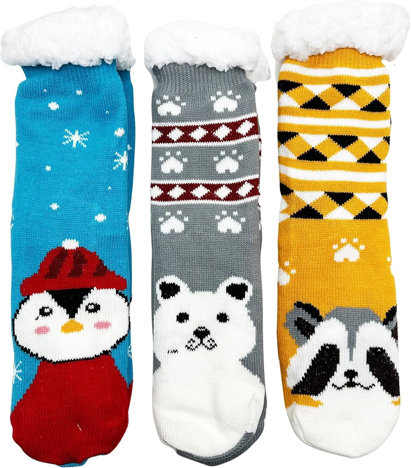 Fluffy Thermal Sherpa Slipper Socks, 3 Pairs for Women, Ultra Soft Christmas Winter Non Skid