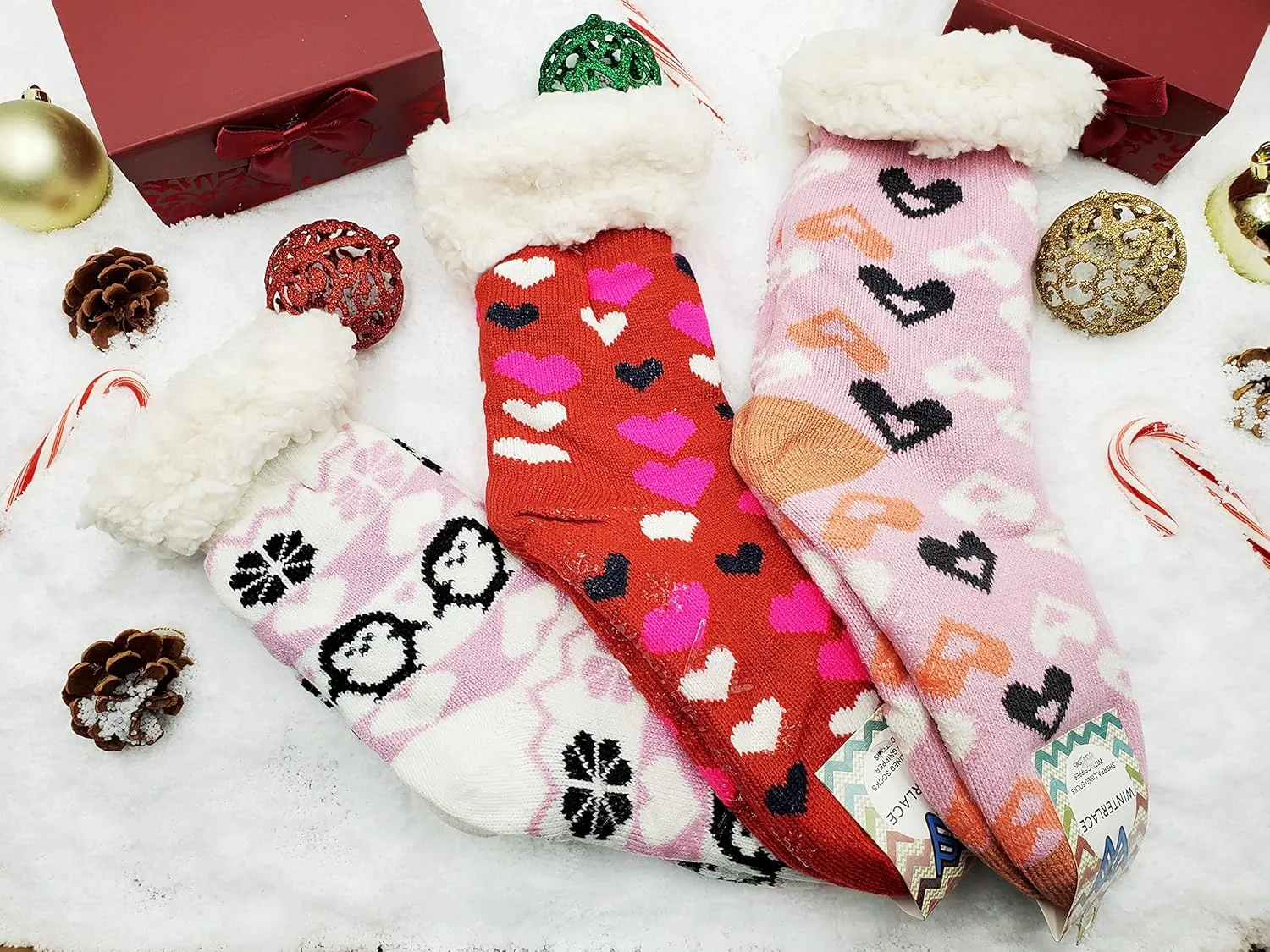 Fluffy Thermal Sherpa Slipper Socks, 3 Pairs for Women, Ultra Soft Christmas Winter Non Skid