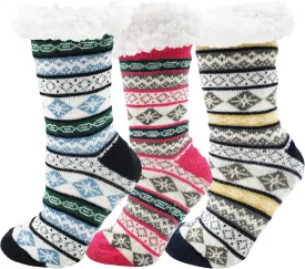 Fluffy Thermal Sherpa Slipper Socks, 3 Pairs for Women, Ultra Soft Christmas Winter Non Skid