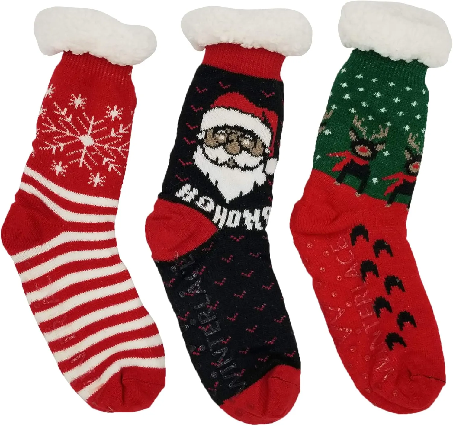 Fluffy Thermal Sherpa Slipper Socks, 3 Pairs for Women, Ultra Soft Christmas Winter Non Skid