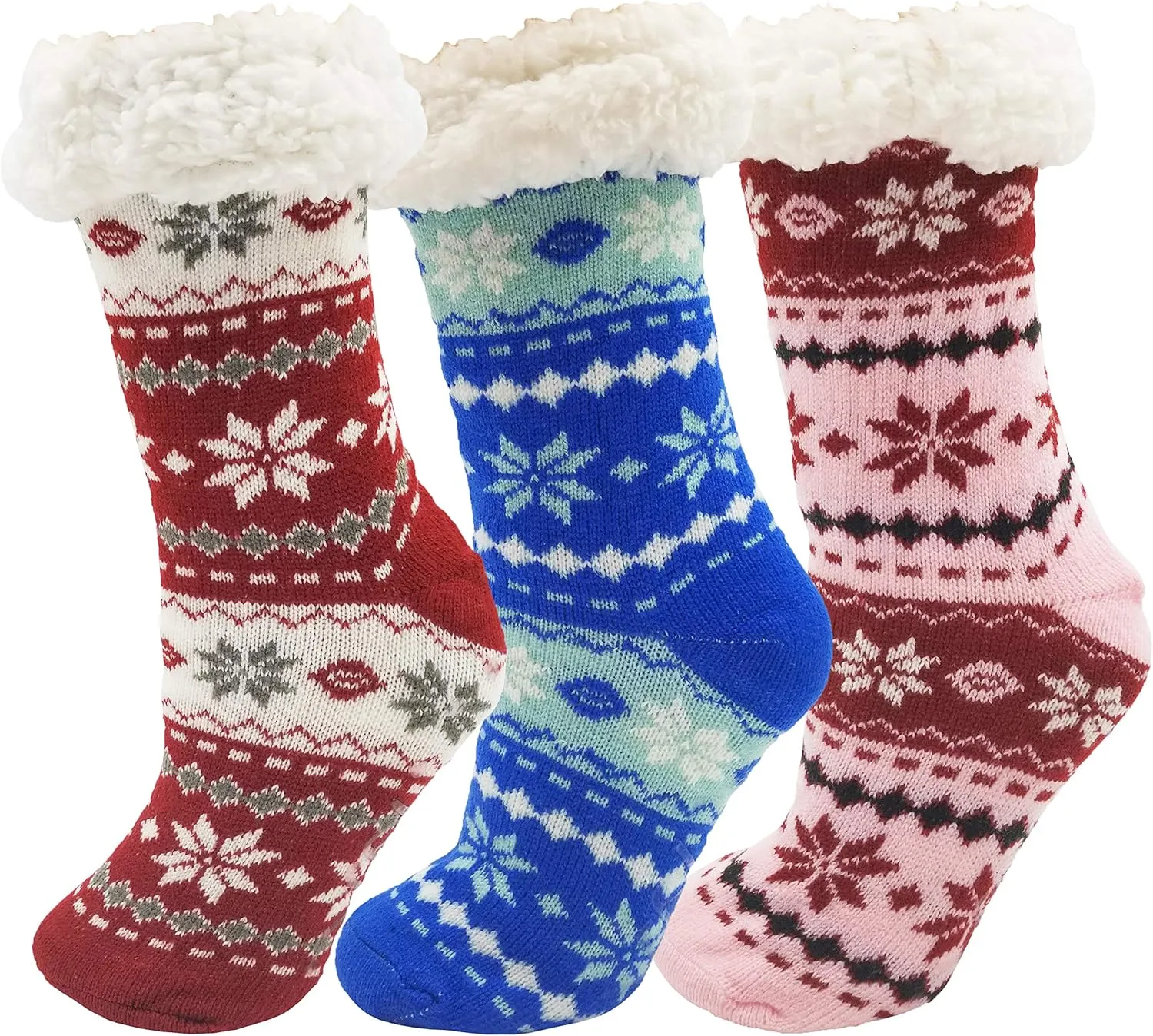 Fluffy Thermal Sherpa Slipper Socks, 3 Pairs for Women, Ultra Soft Christmas Winter Non Skid