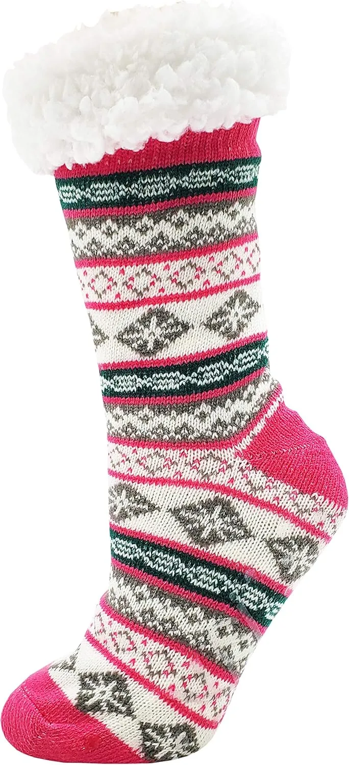 Fluffy Thermal Sherpa Slipper Socks, 3 Pairs for Women, Ultra Soft Christmas Winter Non Skid