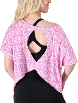 FOTN Open Back Workout Tops for Women 2025 Backless Short Sleeve Athletic Shirt Loose Fit for Running Yoga Gym Slouchy Tennis