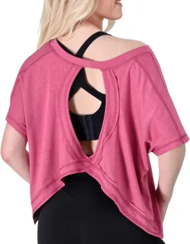 FOTN Open Back Workout Tops for Women 2025 Backless Short Sleeve Athletic Shirt Loose Fit for Running Yoga Gym Slouchy Tennis