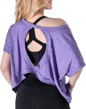 FOTN Open Back Workout Tops for Women 2025 Backless Short Sleeve Athletic Shirt Loose Fit for Running Yoga Gym Slouchy Tennis
