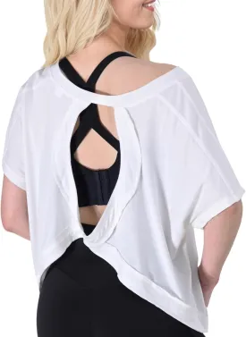FOTN Open Back Workout Tops for Women 2025 Backless Short Sleeve Athletic Shirt Loose Fit for Running Yoga Gym Slouchy Tennis